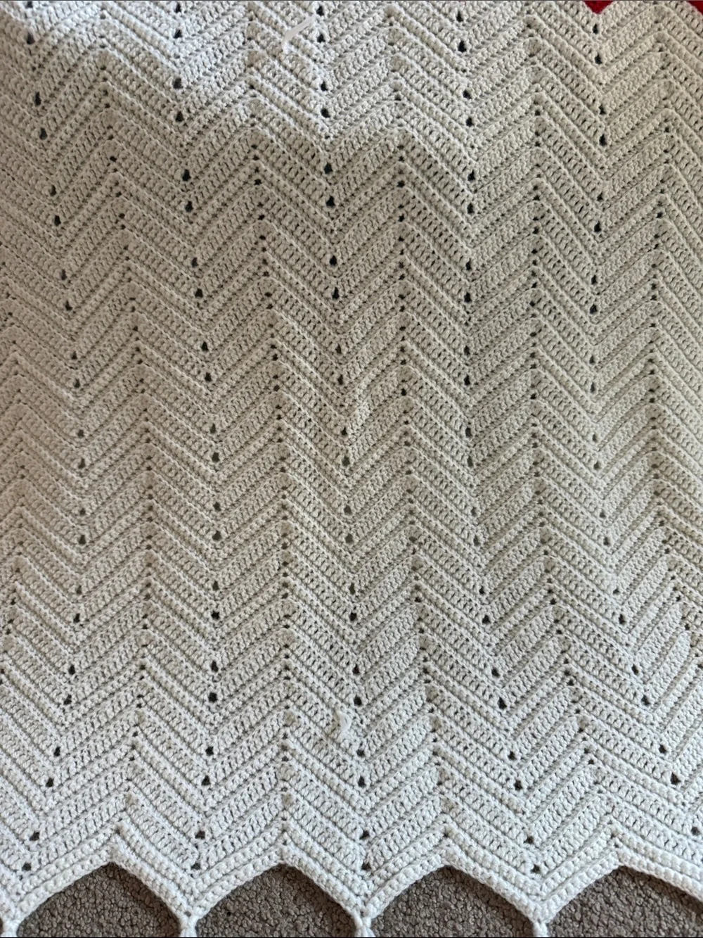 Hand Crafted Red, White & Black Chevron Knit Throw Blanket